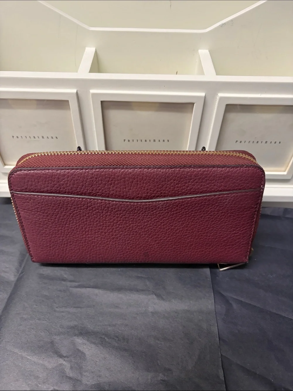 kate spade Burgundy Pebbled Leather Zip Wallet with Gold Logo - Picture 2 of 3